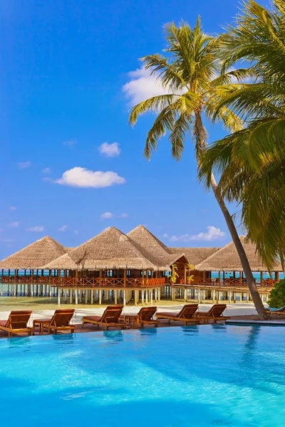 Zwembad Cafe Het Strand Van Malediven Natuur Vakantie Achtergrond — Stockfoto