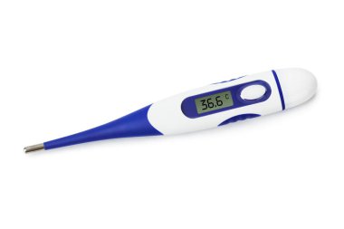 Beyaz arka plan üzerinde izole elektronik Medikal termometre (36.6 degrees)