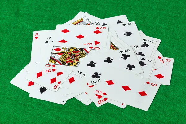 Casino Carte Gioco Tavolo Verde Sfondo Del Gioco Azzardo — Foto Stock