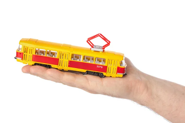 Hand Toy Tram Isolated White Background — Stock Photo, Image