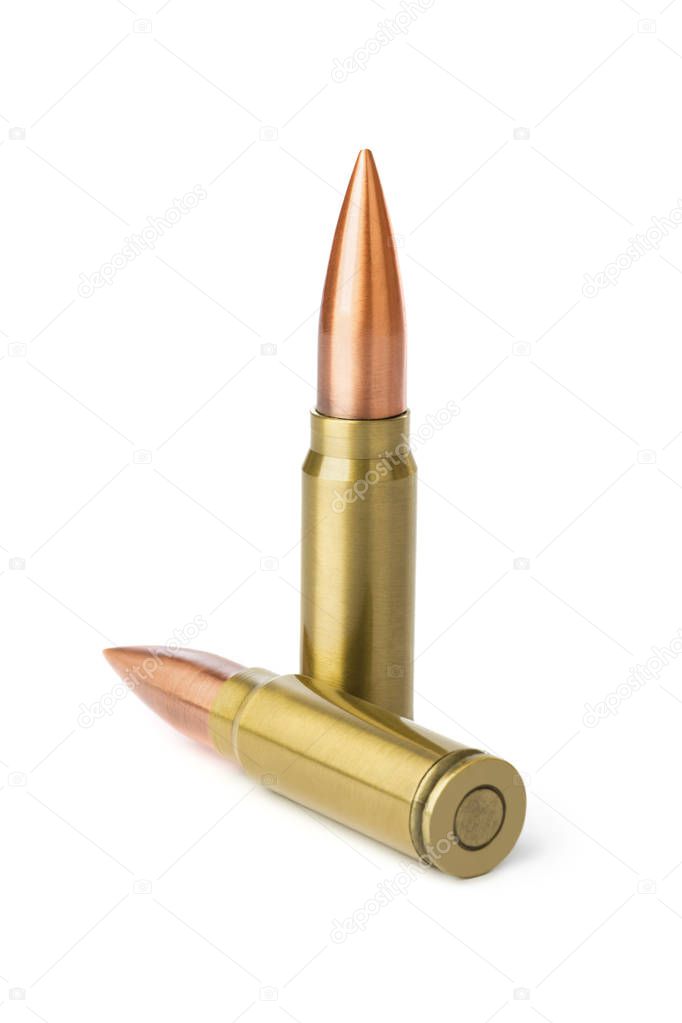Two bullets isolated on white background