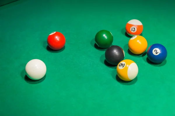 Billiard Balls Pool Green Table Sport Background — Stock Photo, Image