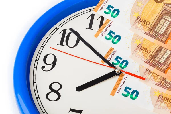 Relógio Dinheiro Euro Fundo Conceito Negócio — Fotografia de Stock