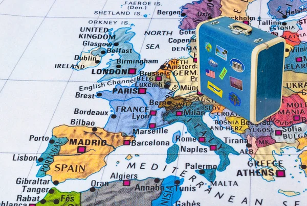 Europe map and case with stickers (my photos) - travel background