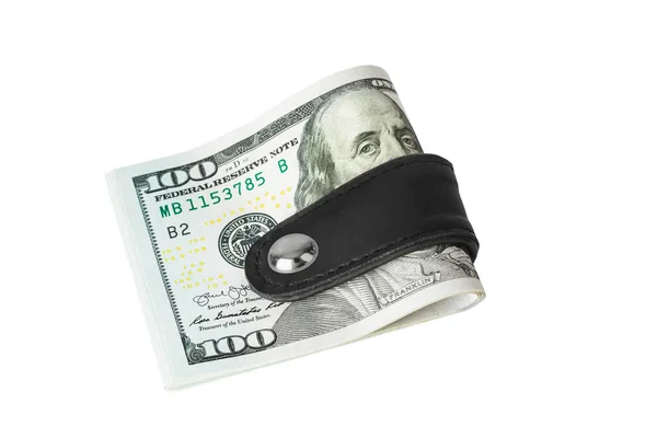 Clip Dinero Sosteniendo Montón Dólares Aislados Sobre Fondo Blanco —  Fotos de Stock