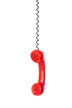 Kırmızı telefon ve beyaz arka plan üzerinde izole kablosu