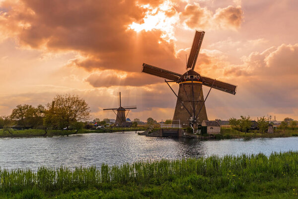 Windmills in Kinderdijk - Netherlands - architecture background