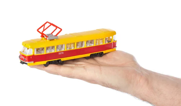 Hand Toy Tram Isolated White Background — Stock Photo, Image