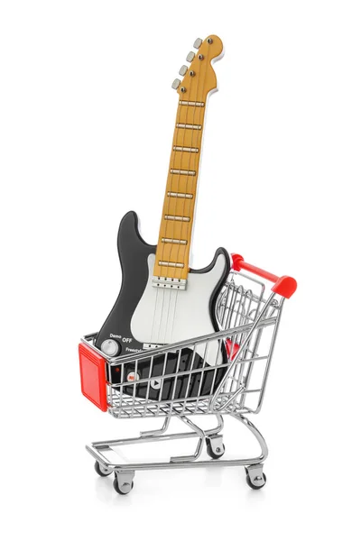 Toy Electric Guitar Shopping Cart Isolated White Background — Stock Photo, Image