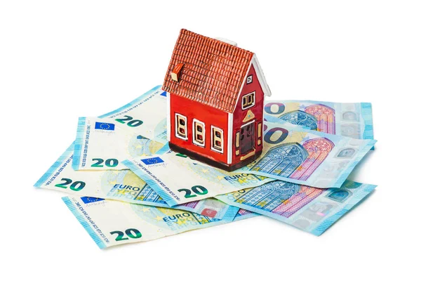 Casa Dinheiro Euro Isolado Fundo Branco — Fotografia de Stock