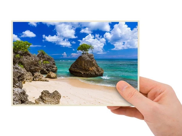 手和宾因海滩在巴厘岛印度尼西亚 我的照片 隔离在白色背景 — 图库照片