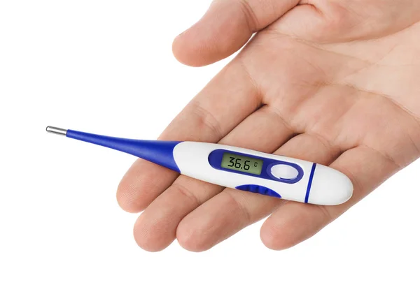Hand Electronic Thermometer Isolated White Background — Stock Photo, Image