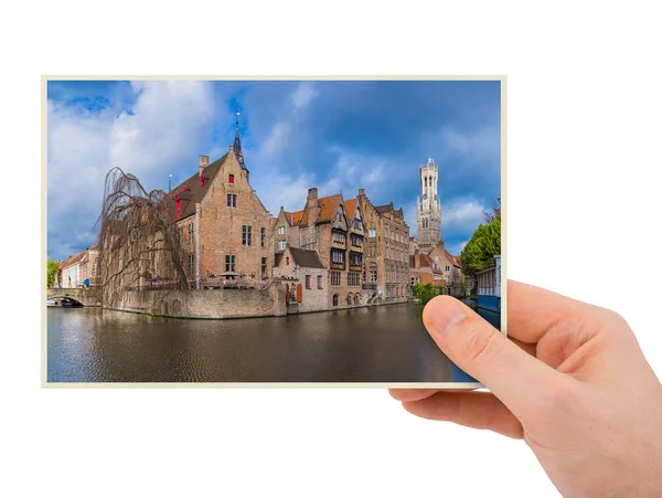 Hand Brugge Stadsgezicht België Mijn Foto Geïsoleerd Witte Achtergrond — Stockfoto