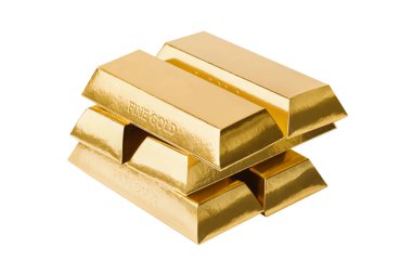 Beyaz arkaplanda izole edilmiş altın çubuklar