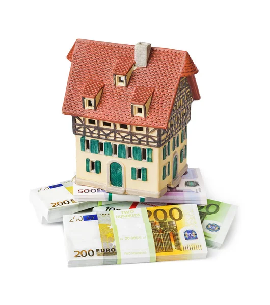Casa Dinheiro Euro Isolado Fundo Branco — Fotografia de Stock