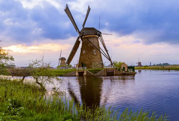 Molinos Viento Kinderdijk Países Bajos Fondo Arquitectura —  Fotos de Stock