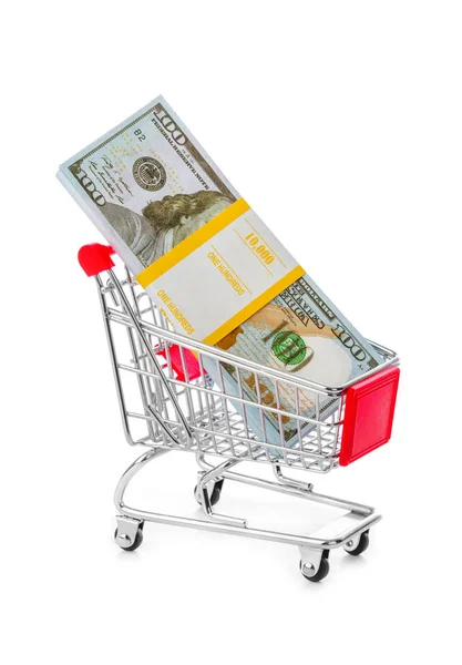Dinheiro no carrinho de compras — Fotografia de Stock