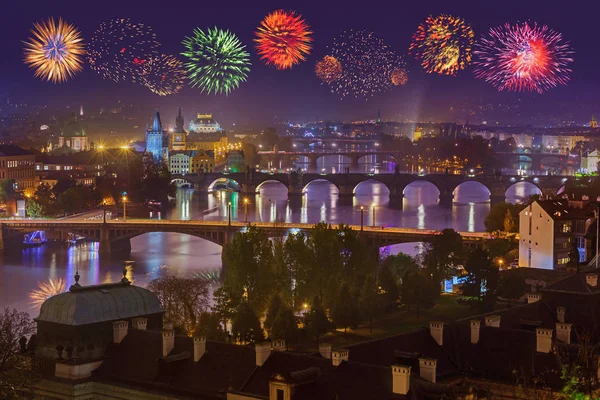 Fireworks in Prague - Czech Republic — Stock Photo, Image