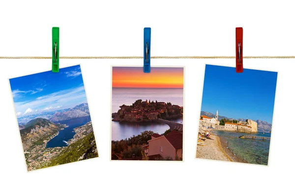 Montenegro travel images (my photos) on clothespins — Stock Photo, Image