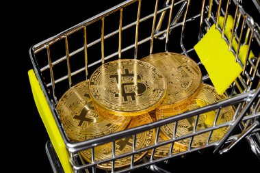 Alışveriş sepeti içinde Bitcoins