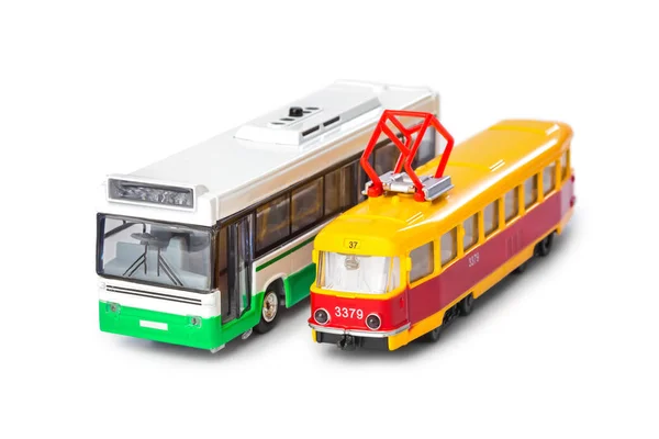 Autobús de juguete y tranvía — Foto de Stock