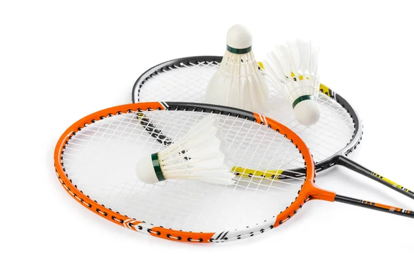 Badminton rackets and feather shuttlecocks — Stock Photo, Image