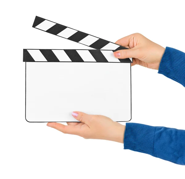 Blank clapboard in hands — Stock Photo, Image