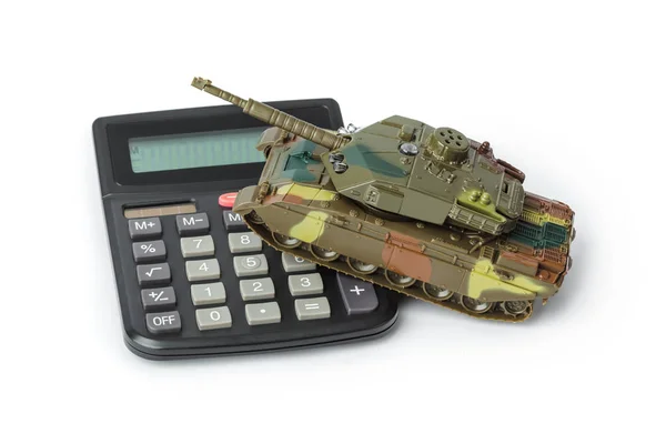 Calculator and toy panzer — Stock Photo, Image