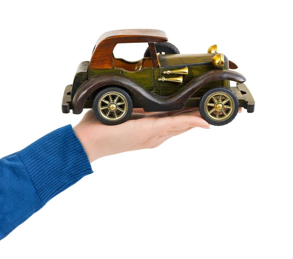 Mano y juguete coche retro — Foto de Stock