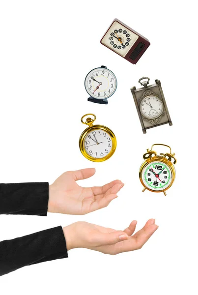 ジャグリングの手と時計 — ストック写真