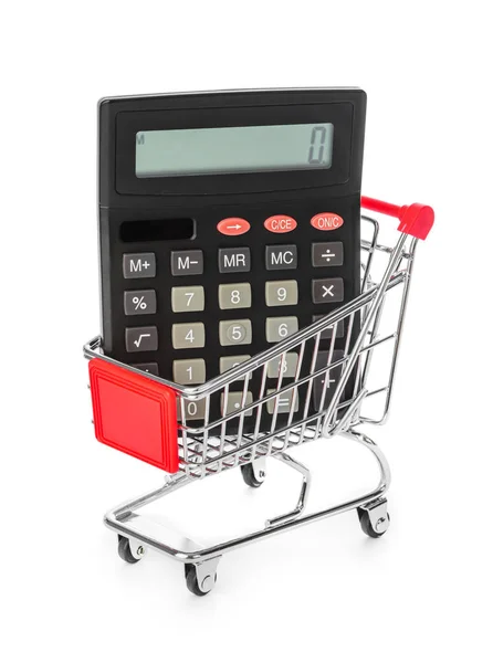 Calculadora no carrinho de compras — Fotografia de Stock