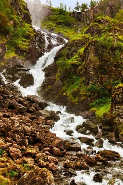 Waterfall Laatefossen in Hardanger Norway — Stock Photo, Image