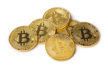 Bitcoins yığın beyaz arkaplan izole