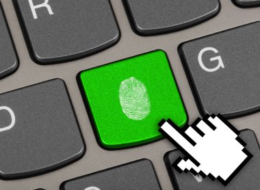 Computer keyboard with fingerprint - security concept clipart