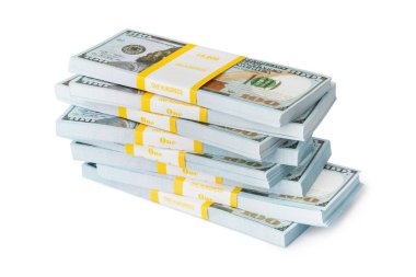 Beyaz arkaplanda izole edilmiş para paketleri