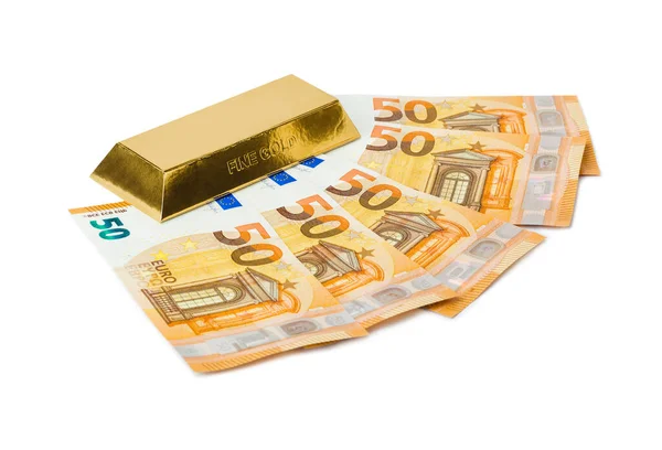 Arany Euro Pénz Elszigetelt Fehér Háttér — Stock Fotó