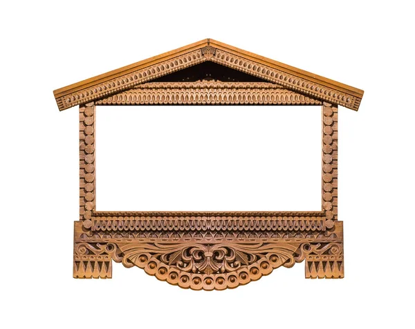 House Shaped Wooden Photo Frame Abstract Russian Ornament Isolated White — Stock Photo, Image