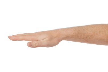 Beyaz arkaplanda insan eli izole edilmiş