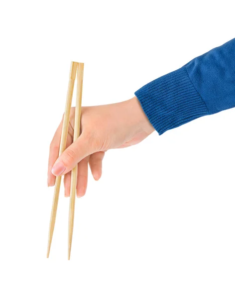 Mano Con Palillos Aislados Sobre Fondo Blanco — Foto de Stock