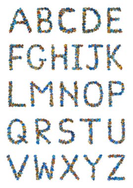 Yapboz parçalarından oluşan alfabe - eğitim kavramı - beyaz arka planda izole edilmiş