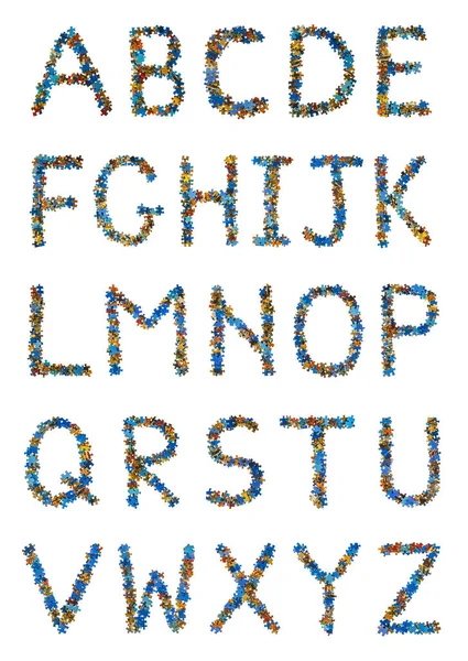 Alphabet Composé Pièces Puzzle Concept Éducatif Isolé Sur Fond Blanc — Photo