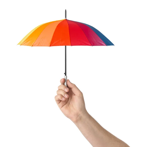 Hand Mit Kleinem Regenschirm Isoliert Auf Weißem Hintergrund — Stockfoto