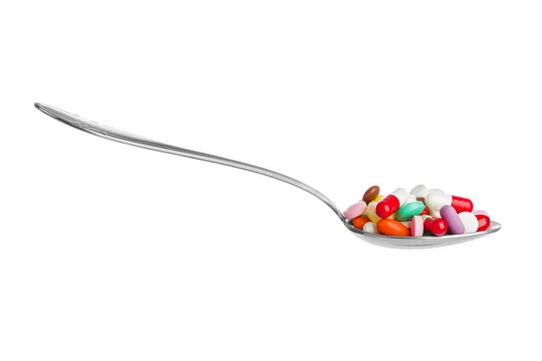 Spoon Pills Isolated White Background — Stock Photo, Image