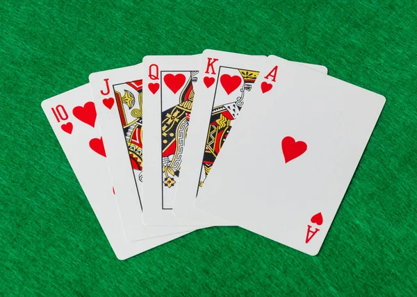Casino Jogar Cartas Mesa Verde Fundo Jogo — Fotografia de Stock