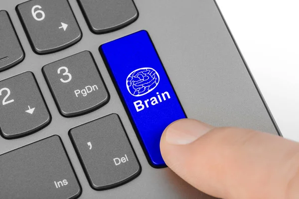 Klawiatura Komputerowa Kluczem Mózgowym Tło Technologii — Zdjęcie stockowe