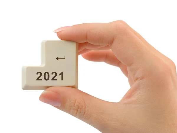 Computer Button 2021 Hand Isolated White Background — Stock Photo, Image