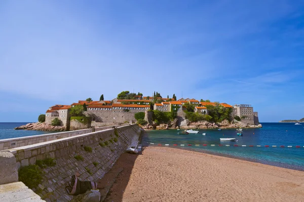 Island Sveti Stefan Μαυροβούνιο Αρχιτεκτονική Και Φόντο Της Φύσης — Φωτογραφία Αρχείου