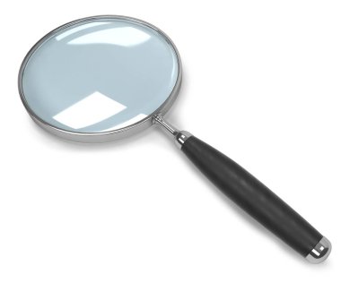 Beyaz arka plan üzerinde izole büyüteç. siyah kauçuk saplı krom Büyüteç'in 3D render.