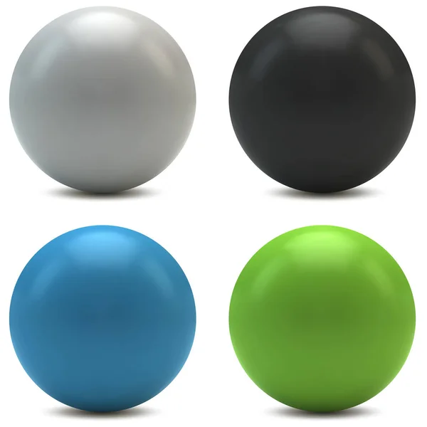 Esferas Plástico Preto Branco Verde Azul Isoladas Fundo Branco Ilustração — Vetor de Stock