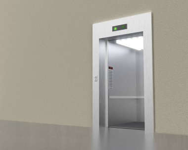 Açılan kapılar 3d işleme görüntü ile modern Asansör.